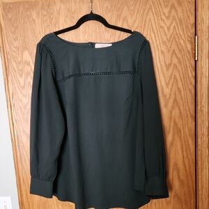 Loft Plus Long Sleeve Dark Green Blouse,  Size 16